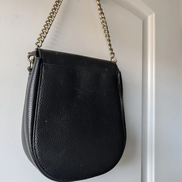 🖤EUC Bandolier Shay Genuine Pebble Leather Shoulder Mini Bag, Black & Gold - Picture 10 of 16